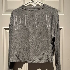 Grey Soft Long Sleeve Top with PINK Logo